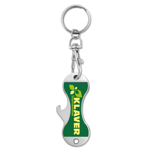 Metall Schlüsselanhänger mit Flaschenöffner 2-stg. Einkaufswagenchipfür den Kaufhaus oder für den Veranstaltung und Restaurants  auch Werbung.
